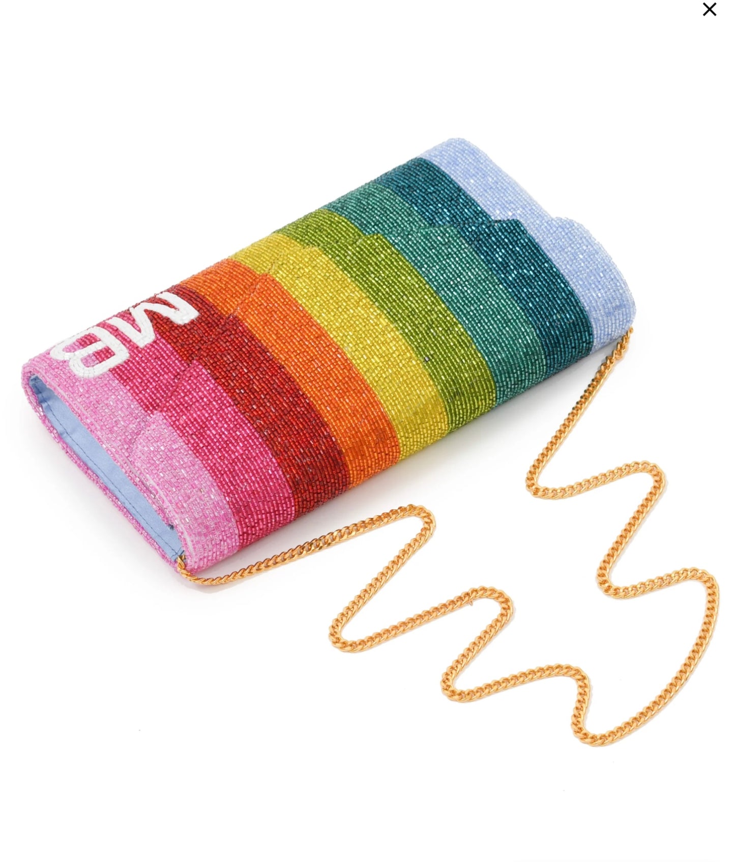 Envelope Beaded Monogram Metallic Rainbow Clutch