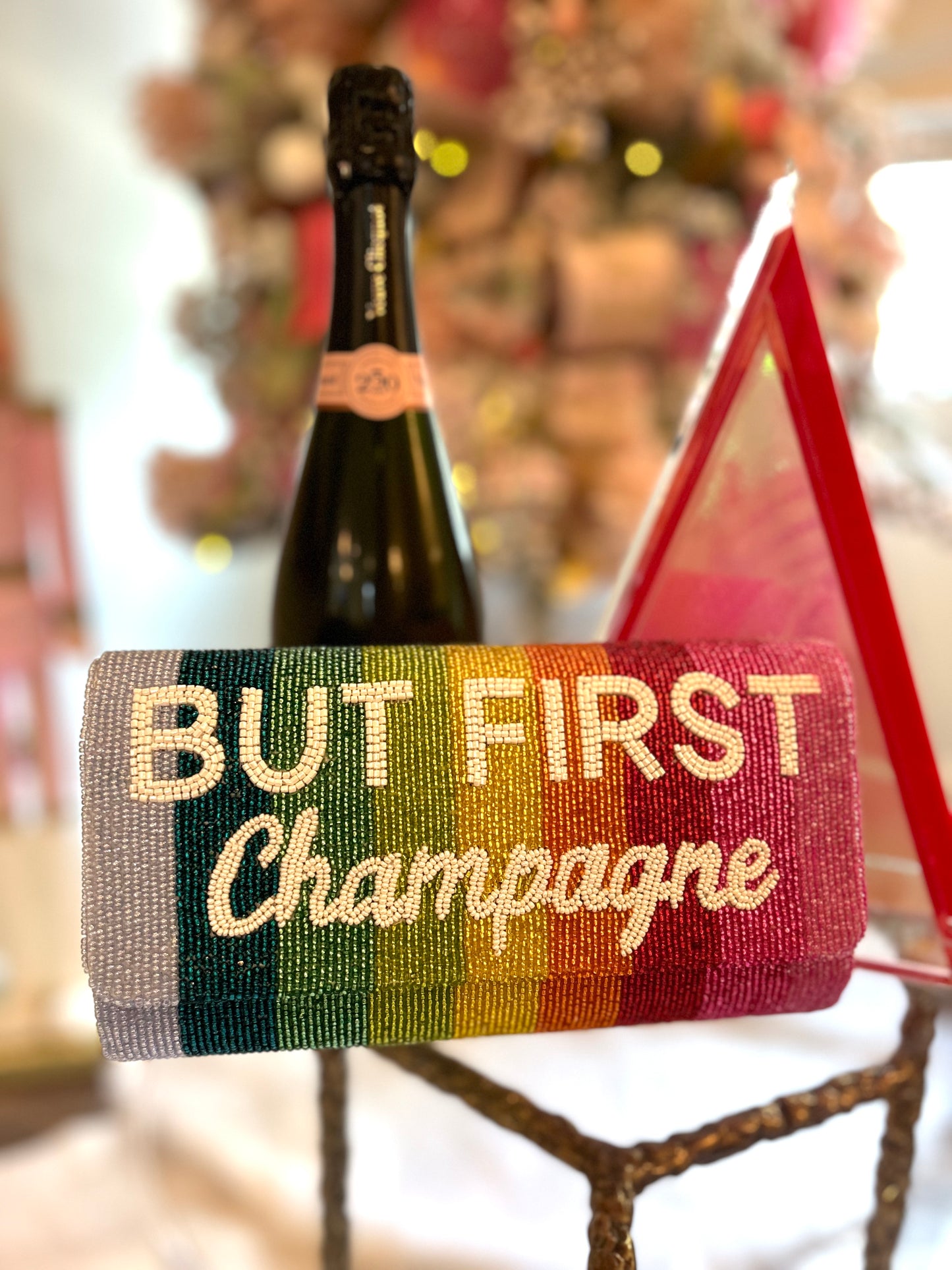 But First Champs Metallic Rainbow Clutch