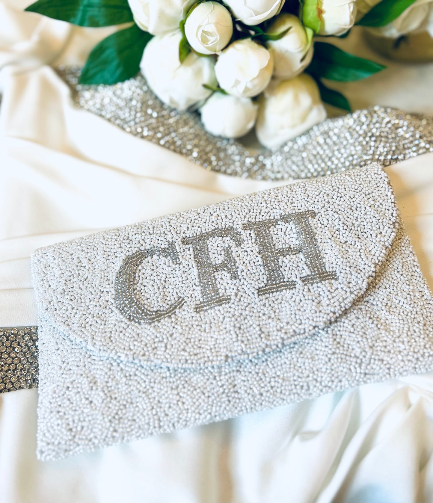 Crescent Flap Beaded Clutch - Monogram/Initials