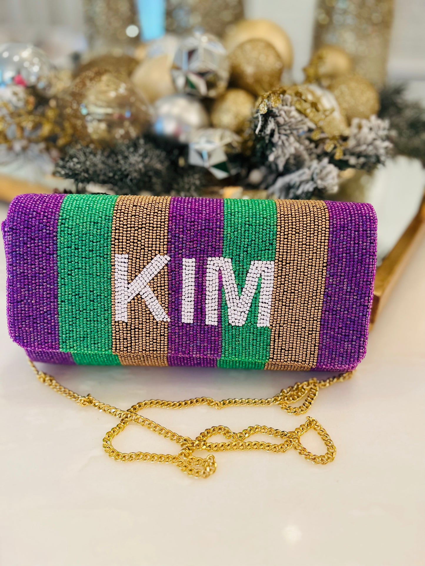 Mardi Gras Personalized Name Stripe Purse/Clutch