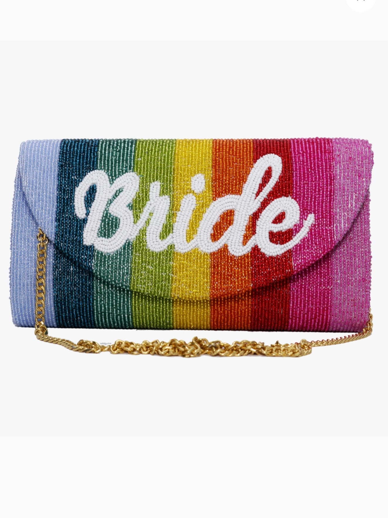 Envelope Beaded Monogram Metallic Rainbow Clutch