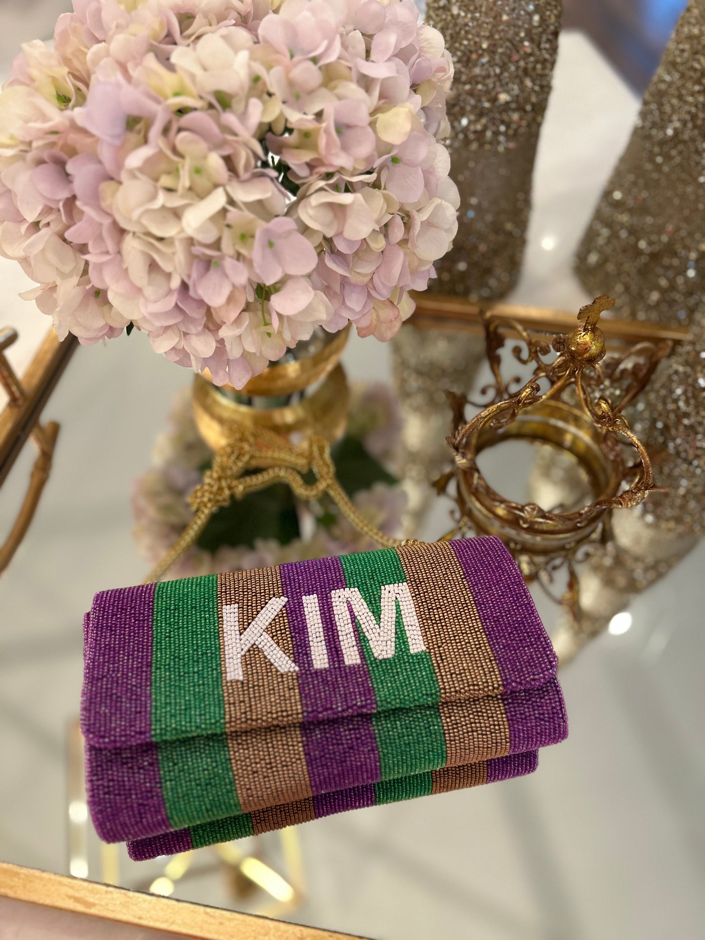 Mardi Gras Personalized Name Stripe Purse/Clutch