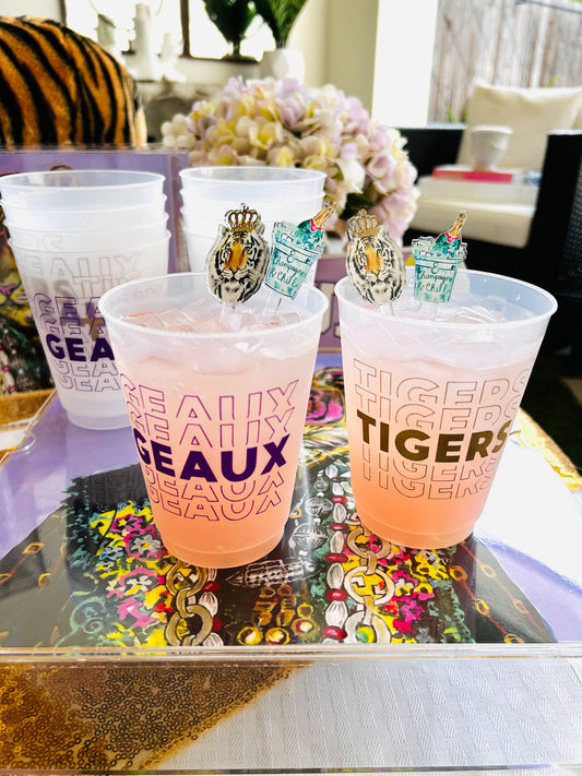 GEAUX TIGERS Clear Reusable Cups