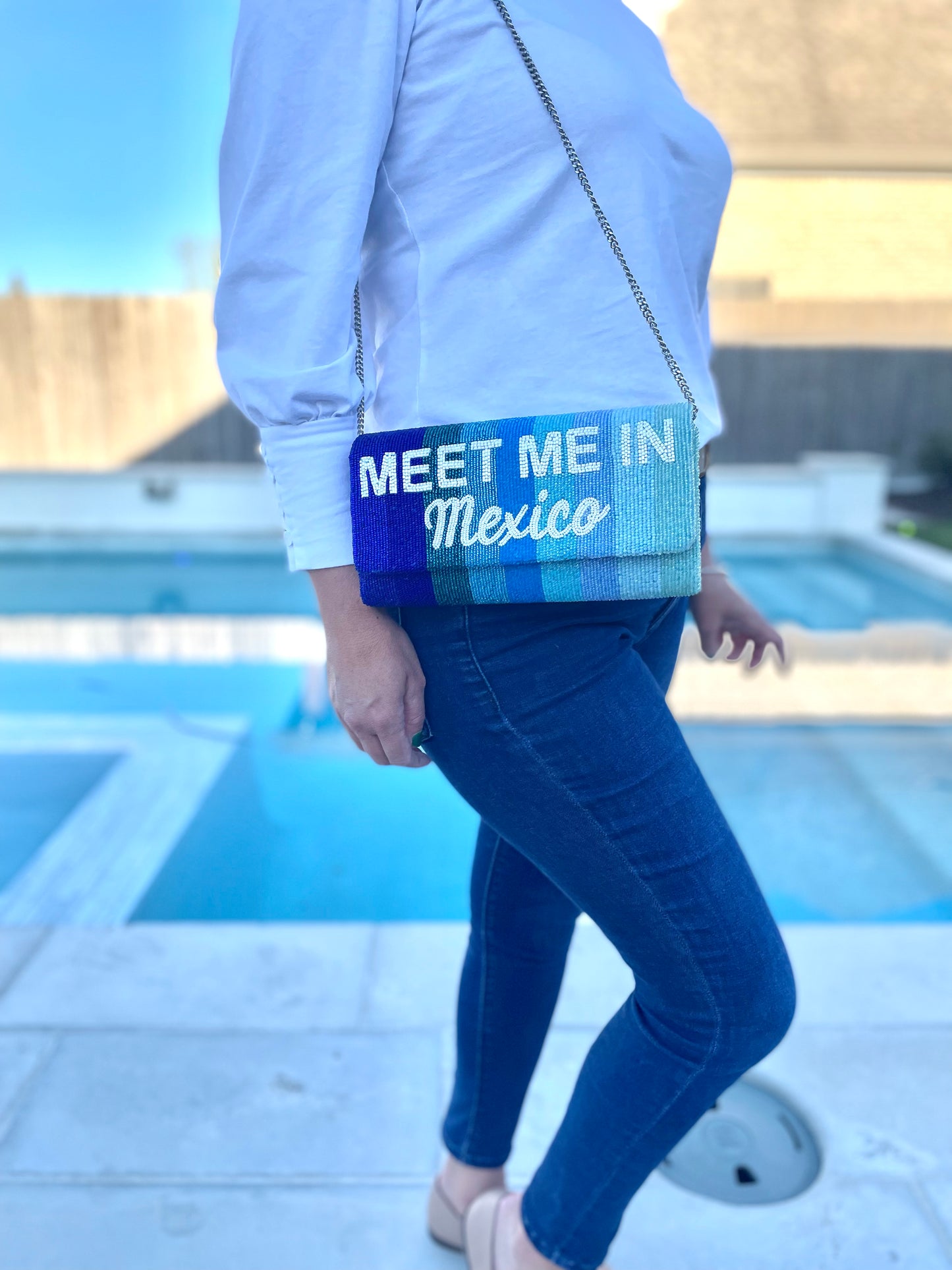 Meet Me In Mexico Blue Ombré Stripe Clutch