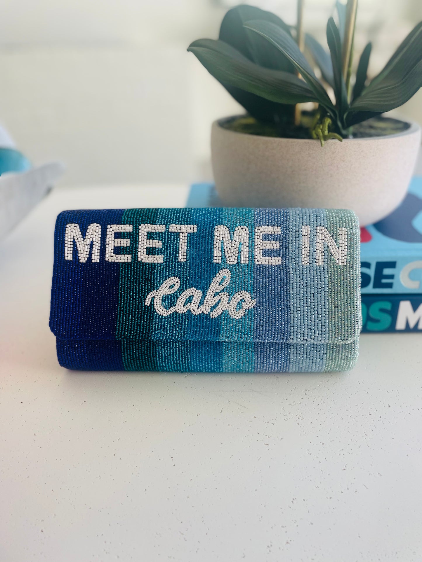 Meet Me In Cabo Ombré Blue Stripe Clutch