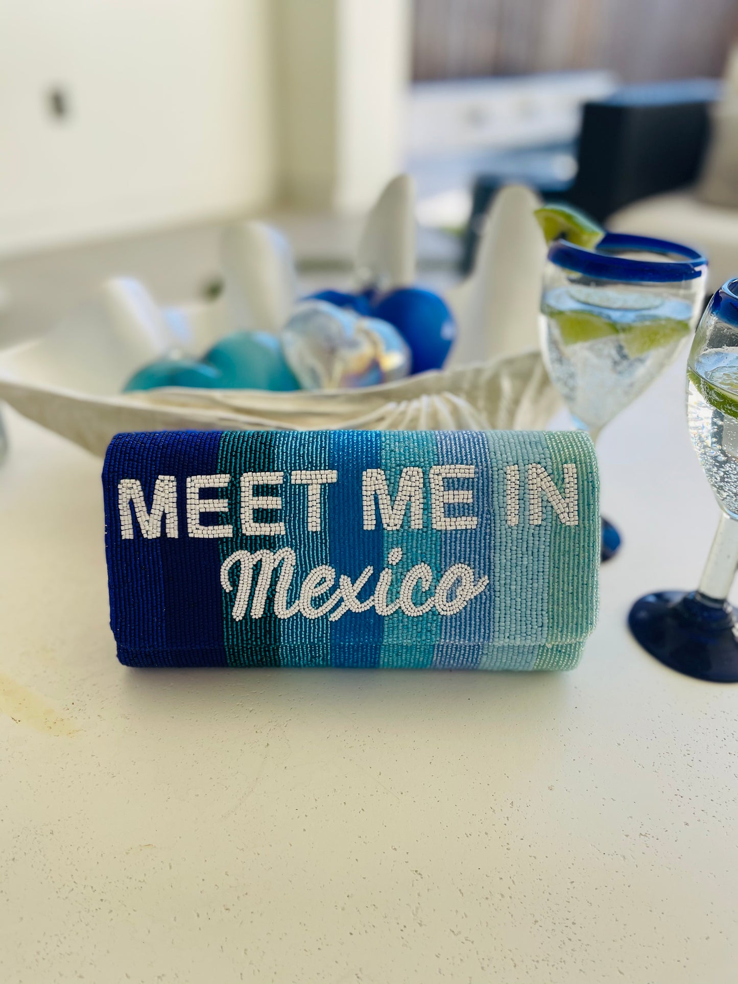 Meet Me In Mexico Blue Ombré Stripe Clutch