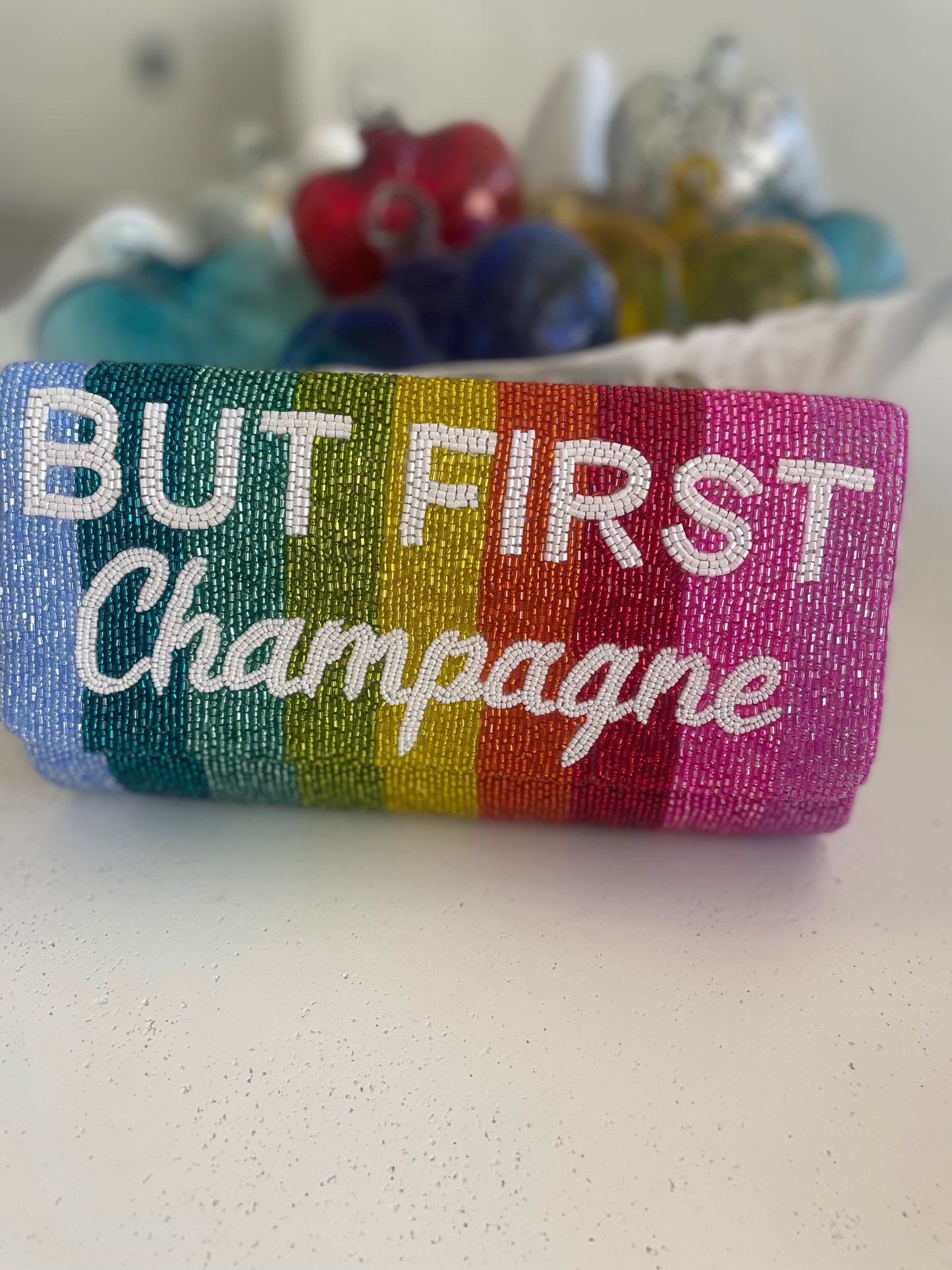 But First Champs Metallic Rainbow Clutch