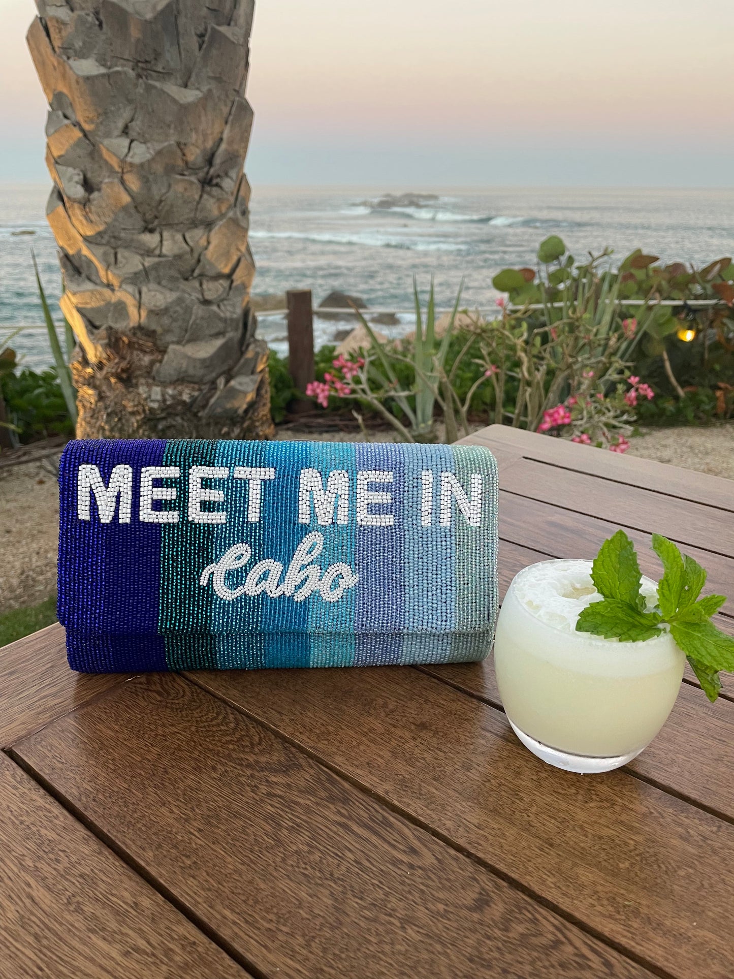 Meet Me In Mexico Blue Ombré Stripe Clutch