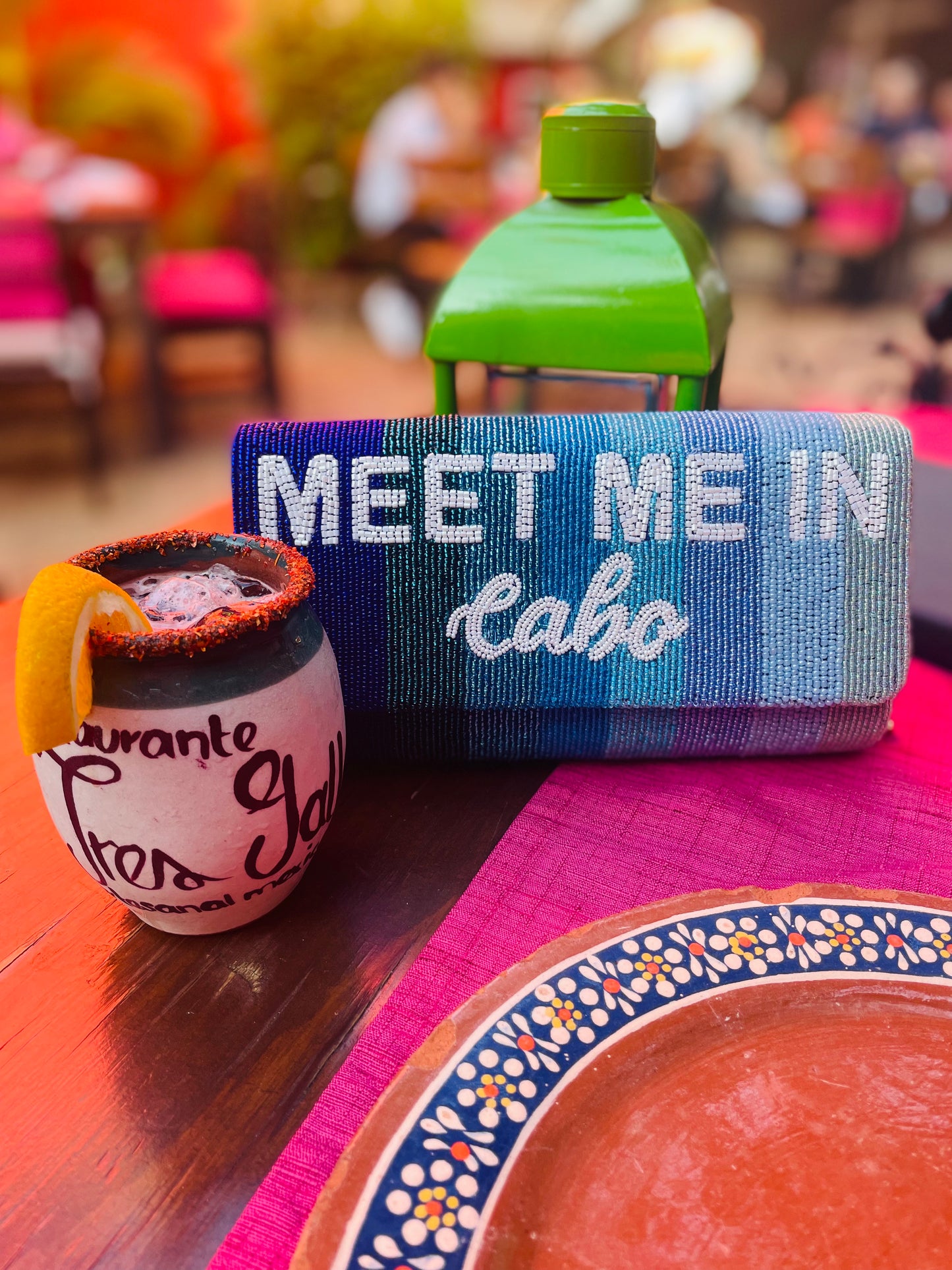 Meet Me In Cabo Ombré Blue Stripe Clutch