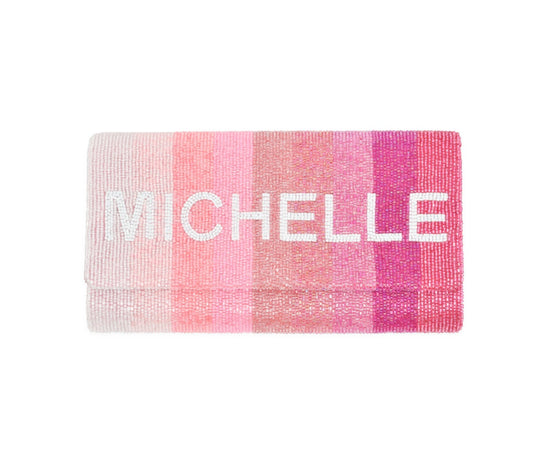 Personalized Name Pink Ombre Stripe Clutch