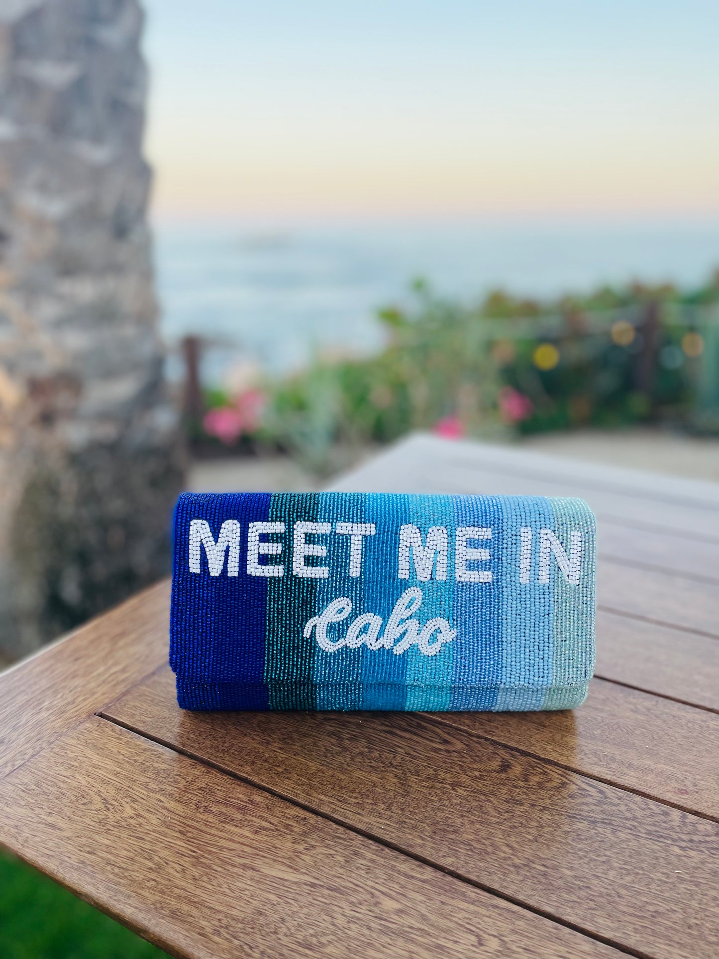 Meet Me In Cabo Ombré Blue Stripe Clutch